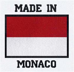 Flag of Monaco with red and white stripes, featuring 'MADE IN' and 'MONACO' in thick black, stylish embroidery.