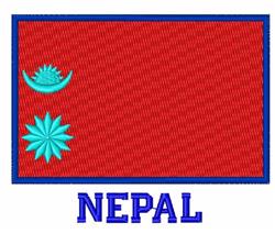Flag of Nepal with vibrant red background, turquoise flower and blue crescent shapes, styled for embroidery.