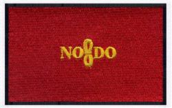 Embroidered patch featuring bold yellow 'NO DO' text on a vibrant red background with a thin black border.