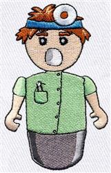 Playful cartoon nurse figure in green shirt and blue headband, featuring orange hair. Ideal for kids' educational items.
