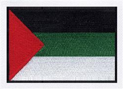 Realistic embroidery of the Palestinian flag featuring a red triangle and bold black, green, and white stripes.