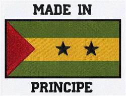 Bold flag design for Príncipe with a red triangle, green and yellow stripes, and black stars.