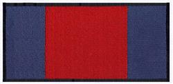 Rectangle design with red center and dark blue sides, framed by a thin black border in a bold geometric style.
