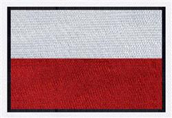 Simple rectangular flag with a white top half and red bottom half, bordered in black. Versatile design for decor.