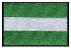 Rectangular patch with green and white stripes, framed by a thin black border, in a modern and minimalist style.