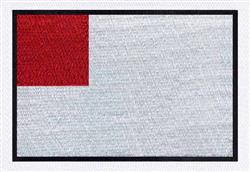 Rectangular design with a striking red corner, framed by a black outline on a gray background, minimalist style.