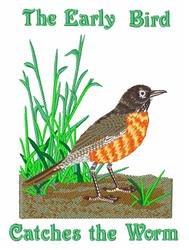 Colorful robin with vibrant orange breast and black head on green grass, featuring playful text in spring theme.
