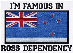 Ross Dependency flag featuring the Union Jack, bold 'I'M FAMOUS IN' text, and vibrant stars against a blue background.