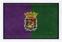 Royal shield emblem in bold colors features intricate crown details on a split purple and green background.