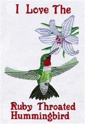Ruby Throated Hummingbird - 5x7 bird detailed embroidery design for decorative pillow covers