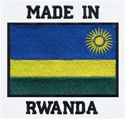 Flag of Rwanda in detailed design with blue background, yellow and green stripes, sun symbol, and bold text.
