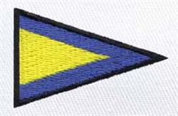 Sailing flag design featuring a bold geometric yellow triangle with a blue background and black outline.
