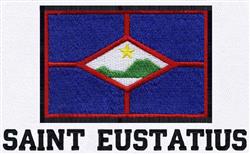 Vibrant flag of Saint Eustatius featuring a blue field, red border, white diamond, and green landscape.