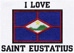 Flag of Saint Eustatius featuring a vibrant blue background, green mountain, yellow star, and bold black text.