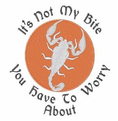 Playful scorpion surrounded by vibrant orange circle with fun text, perfect for quirky embroidery.