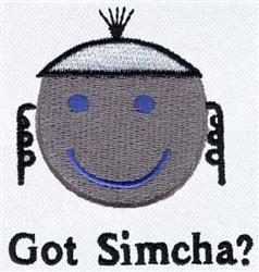 Playful smiley face with blue eyes and traditional cap, featuring 'Got Simcha?' text below. Humorous design.