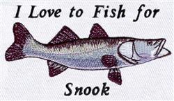Realistic snook fish with distinct shape and coloration, featuring bold text 'I Love to Fish for' above.