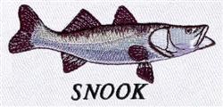 Realistic depiction of a snook fish in gray and silver tones with purple fins, featuring 'SNOOK' embroidered below.