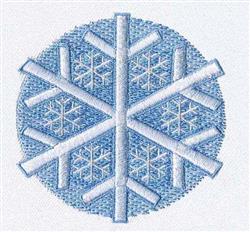 Light blue snowflake with bold geometric patterns surrounded by smaller snowflakes, perfect for winter decor.
