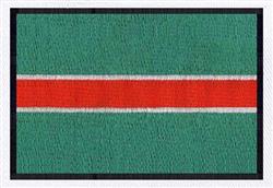 Solid colors with stripe, featuring a modern green background, bold red stripe, and thin black border.