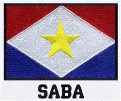 Applique flag design with vibrant red, white, and blue colors, featuring a yellow star and bold 'SABA' text.