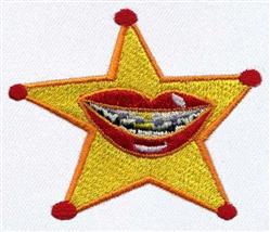 Playful star shape with a cheerful mouth, bright yellow body, red tips, and white teeth, suitable for kids.
