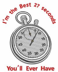 Humorous stopwatch with a gray circular frame and detailed markings, surrounded by bold red text reading 'I'm the Best 27 sec