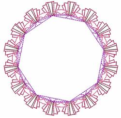 Decorative border design featuring a symmetrical octagonal shape and fan motifs in pink and purple shades.