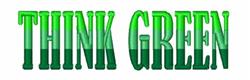 Bold 'THINK GREEN' text with a vibrant green gradient, promoting eco-friendliness. Ideal for tote bags.