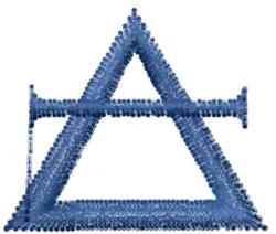 Geometric triangle design featuring a modern, minimalist style in deep blue, made of small dots.