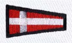 Triangular flag design with bold red and white stripes, outlined in black, featuring a modern look.