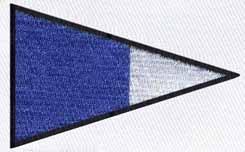 Triangular shape featuring a bold blue area and white side, bordered in black, in a clean, geometric style.