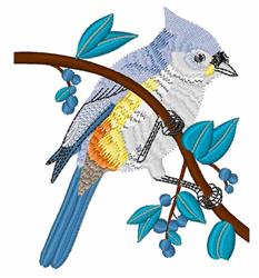 detailed bird machine embroidery pattern - Tufted Titmouse for kitchen tea towels