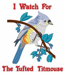 detailed bird machine embroidery pattern - Tufted Titmouse for decorative pillow covers
