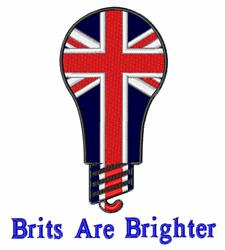 Playful light bulb with Union Jack design, featuring vibrant red, white, and blue colors, and 'Brits Are Brighter' text.