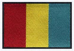 Modern flag with red, yellow, and blue vertical stripes, bordered by a thin black outline.