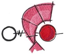 Abstract design featuring a pink fish-like shape and bold red circle, enhanced by black outlines in a modern geometric style.