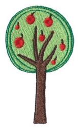 Cheerful cartoon apple tree with green leaves, a sturdy brown trunk, and bright red apples, ideal for home decor.