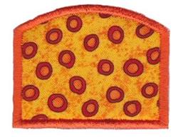 Applique patch with abstract circular design featuring a yellow background, red circles, and an orange border.
