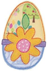 Applique decorative egg with a bright flower at the base, featuring vibrant colors for Easter, surrounded by playful patterns