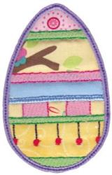 Applique decorative Easter egg with vibrant stripes and playful dots, accented by a charming leafy branch.
