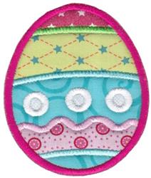 Applique Easter egg in pastel colors features playful stripes and decorative dots, perfect for festive spring decor.