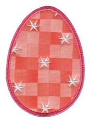 Applique Easter egg with a red checkered pattern, white stars, and pink edging for a playful holiday theme.