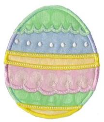 Applique decorative egg in pastel colors with scalloped edges and white dots, perfect for Easter celebrations.