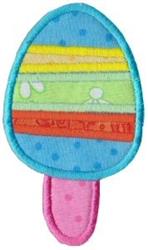 Applique popsicle with colorful stripes in blue, yellow, green, and orange, with a pink stick, perfect for Easter.