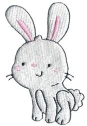 Applique rabbit with light gray fur, pink ears, and a soft expression for Easter, perfect for festive items.