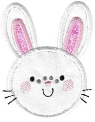 Applique rabbit face with smooth white fur, cheerful expression, and soft pink ears for a whimsical Easter theme.