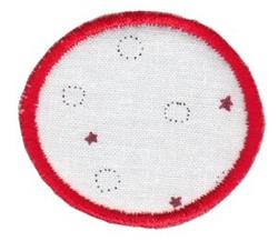 Applique round patch with a red border and white background, featuring small stars for a playful touch.