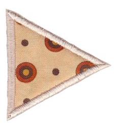 Applique triangular fabric patch with a beige background, colorful polka dots, and neat edge stitching for a playful touch.