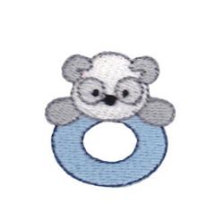 Cute bear with glasses sitting on a soft blue ring, perfect for baby items, showcasing playful charm.